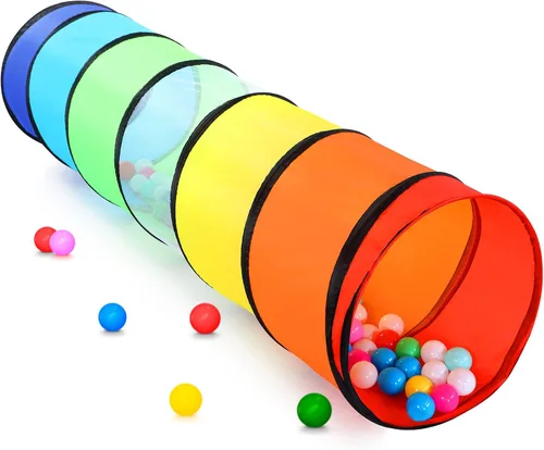 Vista 14 de Moncoland Tienda de campaña de túnel de juego para niños pequeños, paquete de 2 coloridos juguetes de túnel de gateo desplegable para bebés