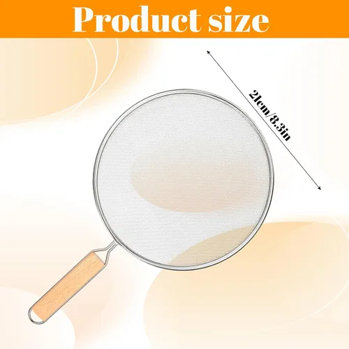 Vista 4 de Pantalla contra salpicaduras de grasa de 8.3 pulgadas, protector de salpicaduras de grasa de acero inoxidable con mango de madera, protector contra