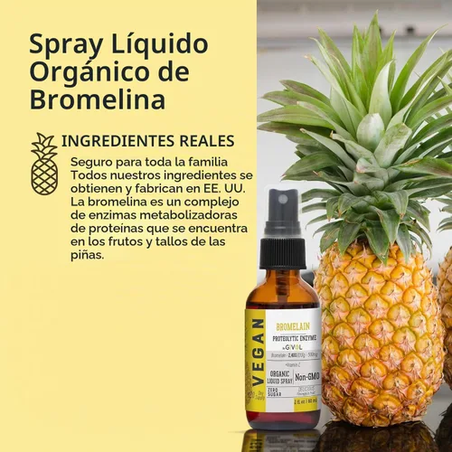 Vista 2 de Spray líquido de bruma de bromelina, sin azúcar, fabricado en Estados Unidos, 2 onzas líquidas, 2 fl oz