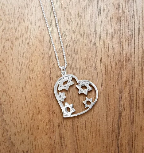 Vista 5 de Alef Bet by Paula Collar de estrella de David, colgante de corazón de plata de ley, regalo de joyería judía para mujer