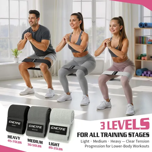 Vista 3 de 15 bandas de resistencia de tela para piernas, juego de bandas antideslizantes para entrenamiento, yoga, sentadillas y entrenamiento de cadera, 3