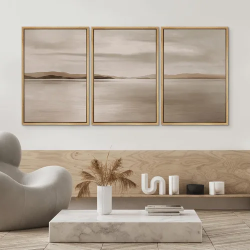 Vista 95 de SIGNWIN Lienzo enmarcado para pared, juego de arte pastel con cadena montañosa, bosque, niebla, naturaleza silvestre, ilustraciones modernas, arte