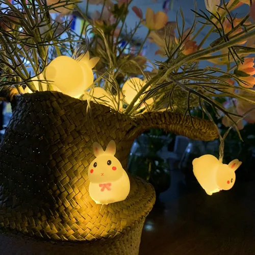 Vista 2 de Luz decorativa de conejo de Pascua, bonita tira de luces flexibles de conejo, funciona con pilas, 5.4 ft, 10 luces LED para decoración del hogar
