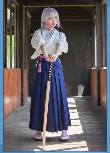 Vista 6 de Kamisato Ayaka Cosplay Kimono Genshin Impact - Vestido de disfraz