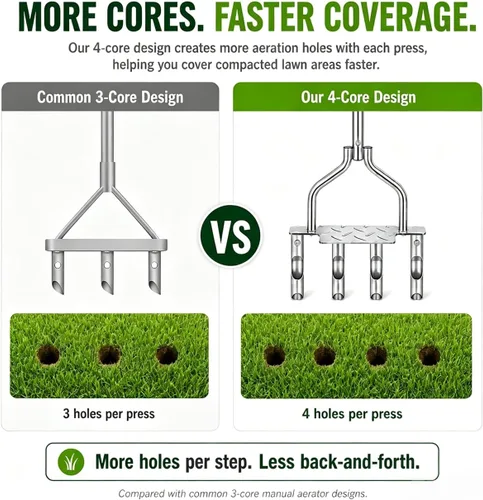 Vista 4 de Manual Core Aerator Lawn Tool with 4 Hollow Tines, 3.94-Inch Plug Aerator