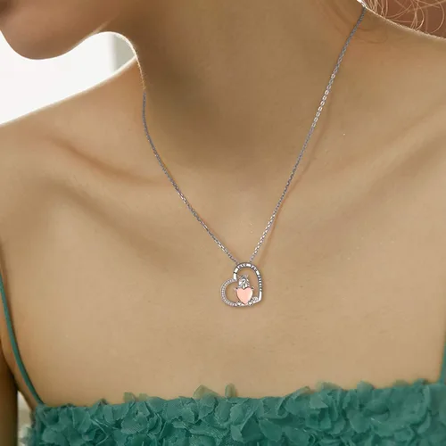 Vista 6 de YFN Collar de plata de ley S925 con colgante de corazón, unicornio, dragón, lobo, zorro, regalo para mujeres y niñas, Plata esterlina, Circonia