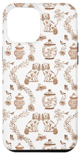 Vista 25 de Funda para iPhone XS Max Preppy Marrón y Blanco Toile Chinoiserie Perros y Jengibre