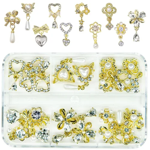 Vista 12 de 24 piezas de piedras brillantes negras para uñas, dijes de uñas de lujo, dijes de corazón negro de jet para uñas, gemas grandes de 3D para uñas
