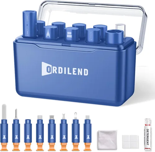 Vista 11 de Ordilend Kit de limpieza para iPhone para limpiador de puerto de carga, multiherramienta de reparación de limpiador de iPhone, cable Lightning, kit