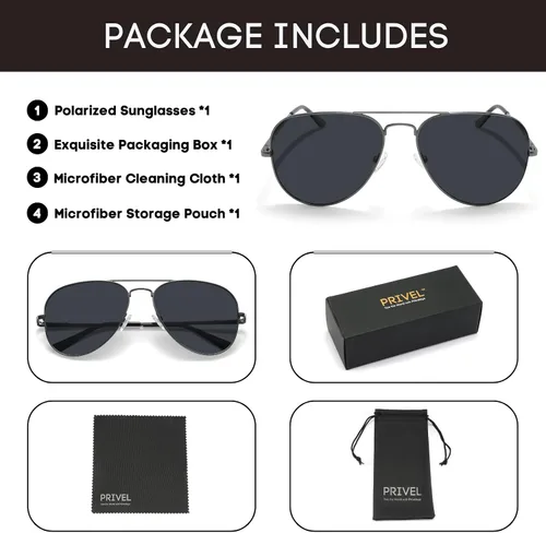 Vista 6 de PRIVEL Gafas de sol polarizadas clásicas de aviador de tamaño XXL, 5.906 in para hombres de cabeza ancha y grande, gafas ultraligeras UV400