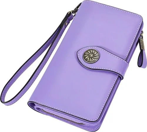 Vista 6 de Travelambo Cartera de mujer con bloqueo RFID para tarjetas de crédito, cartera de cuero de gran capacidad