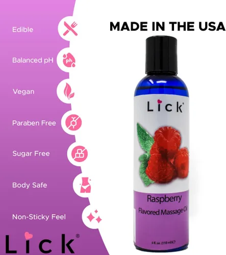 Vista 7 de Lick Aceite de masaje con sabor a frambuesa, aceite de masaje comestible de bayas brillantes con aceite de almendras dulces y vitamina E