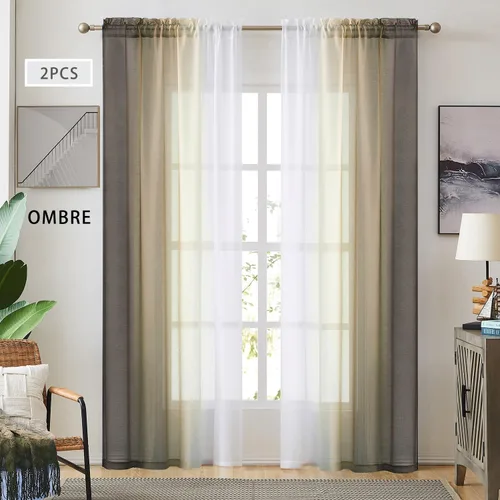 Vista 18 de July Joy Ombre - Cortinas de lino sintético semitransparente para habitación y sala de estar, 2 tonos reversibles, privacidad y filtro de luz
