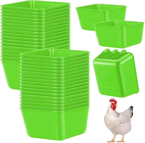 Vista 11 de Maxdot - 20 tazas alimentadoras de agua de pollo de 16 onzas, color azul Tazas colgantes para paloma, conejo, jaula de aves de corral, plástico
