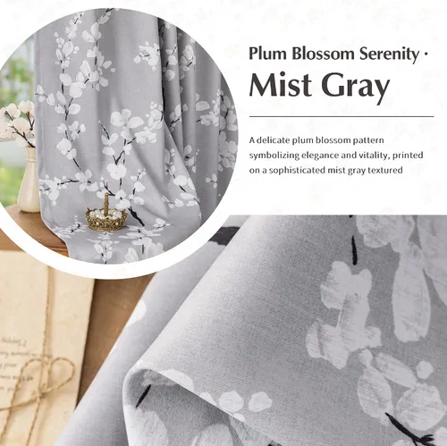 Vista 4 de FMFUNCTEX Grey Blackout Floral Curtains, Bedroom, 100X84 Inches, 1 Panel Gris Floral