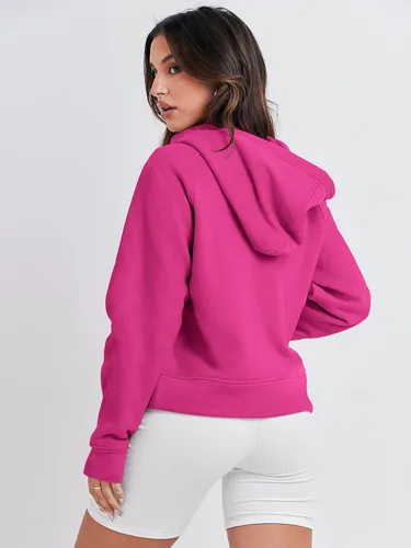 Vista 5 de ANRABESS Sudaderas con capucha corta con media cremallera para mujer, sudadera de forro polar con cremallera de un cuarto, ropa de invierno 2023