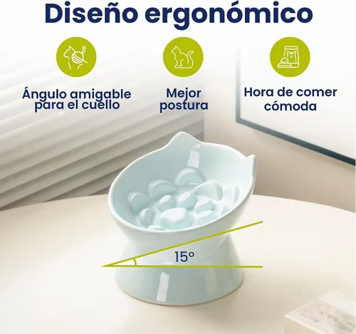 Vista 4 de PawsPik Lynx - Cuenco elevado de cerámica para perros y gatos, color azul Azul cielo