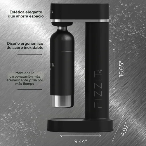 Vista 2 de Fizzit Spärklï Fabricante de Agua Carbonatada/Soda con Botella de Acero Inoxidable Incluida, Apto para Lavavajillas (Sparkli-Black)