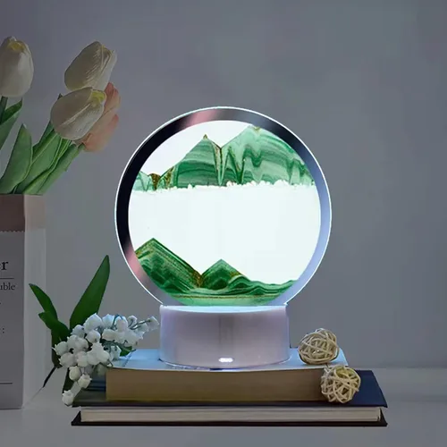 Vista 10 de Lámpara de mesa de pintura de arena USB, luz nocturna, paisaje dinámico natural 3D, arte creativo, arena, regalos decorativos para el hogar, mesita