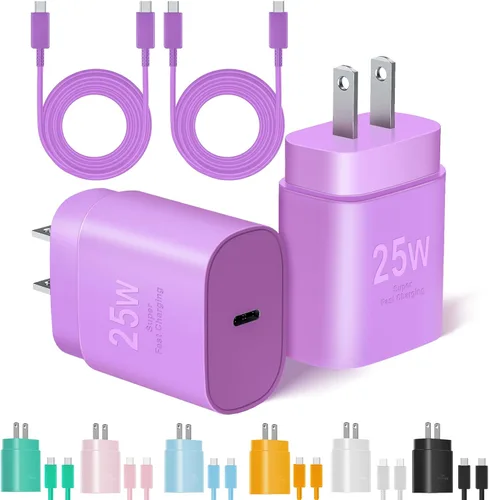 Vista 9 de Cargador tipo C de carga rápida, paquete de 2 [3.05m y 1.83m] cable USB C largo con bloque de cargador súper rápido de 25W para teléfono compatible