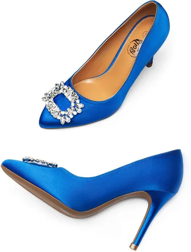 Vista 5 de Trary Zapatos de tacón alto de aguja para mujer, zapatos de tacón cerrado para boda, con diamantes de imitación brillantes, sexy, elegantes