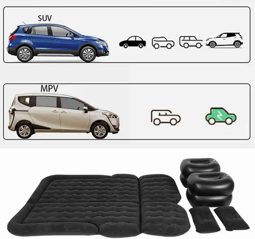 Vista 6 de Aramox SUV Air Mattress, Inflatable Thickened Car Air Bed with Electric Pump, Flocking Surface Portable Sleeping Pad for Travel Camping (Black)