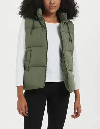 Vista 6 de Flygo Chaleco acolchado de invierno para mujer, cuello alto, con cremallera, acolchado, sin mangas, con bolsillos