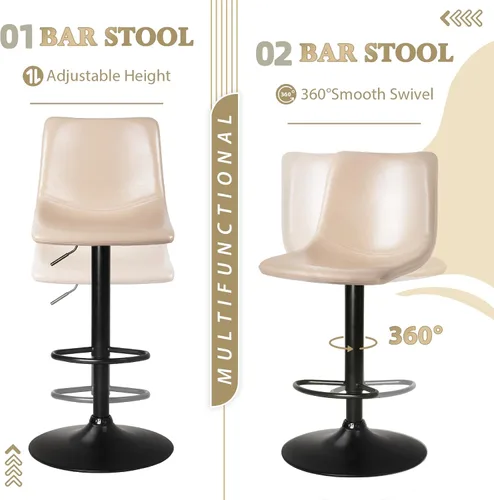 Vista 5 de LEMBERI Juego de 2 taburetes de bar, modernos taburetes de bar giratorios ajustables, altura de mostrador con respaldo, silla de bar tapizada