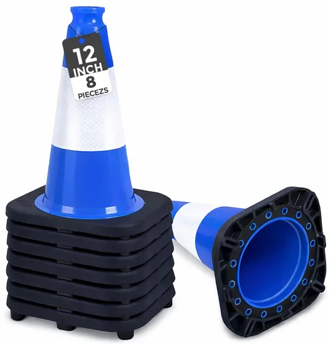 Vista 28 de BESEA Paquete de 4 conos de tráfico azules de 12 pulgadas con collar reflectante de 4 pulgadas, conos de seguridad de PVC resistentes con base