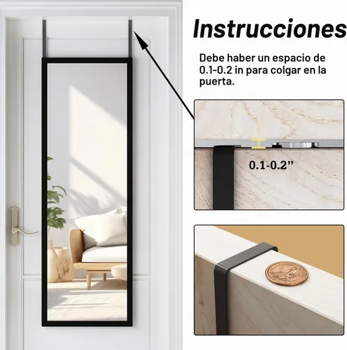 Vista 3 de whitebeach Espejo montado en la pared para colgar en la puerta de cuerpo Negro
