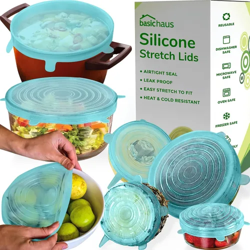Vista 10 de Tapas de silicona para almacenamiento de alimentos - Paquete de 5 - 5 tamaños - Grado alimentario - Cubiertas de silicona reutilizables