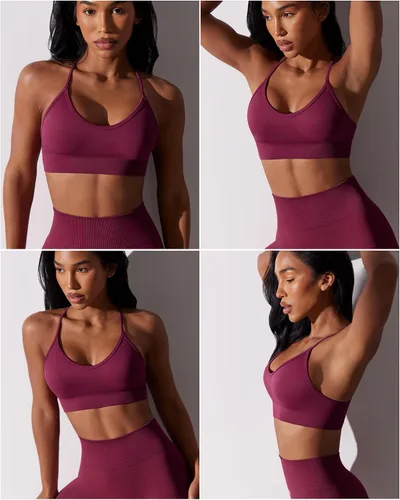 Vista 3 de RUNNING GIRL Sujetadores deportivos para mujer, sexy, espalda cruzada, sin costuras, acolchado, brasier deportivo con soporte medio con almohadillas