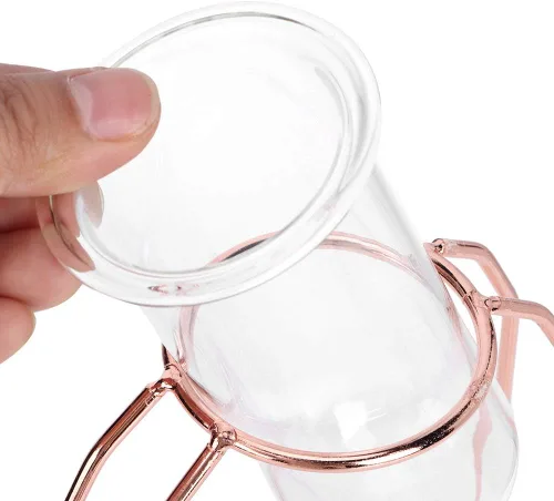 Vista 2 de Fydun Transparent Hydroponic Plant Vase Flowerpot Desktop Home Decoration Gold Wide Range of Uses (Rose Gold)
