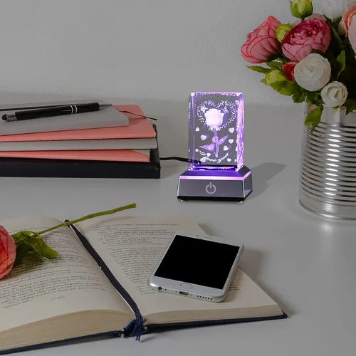 Vista 7 de YWHL Cristal romántico grabado en 3D con texto en inglés "I Love You", regalos para su novia, esposa, en aniversario, día de la madre, regalos
