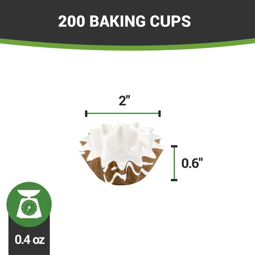 Vista 12 de Restaurantware Panificio - Tazas para hornear de 0.4 onzas, 200 forros acampanados para magdalenas, cajas de papel marrón y blanco congelables