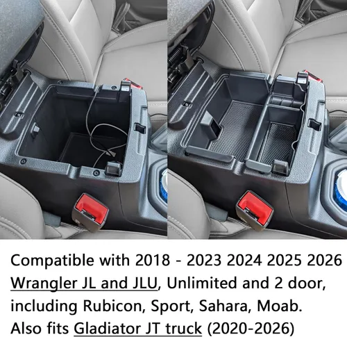 Vista 3 de EDBETOS Bandeja organizadora de consola central compatible con Jeep Wrangler JL/JLU 2018-2021 2022 2023 2024 Accesorios Jeep Gladiator JT Truck