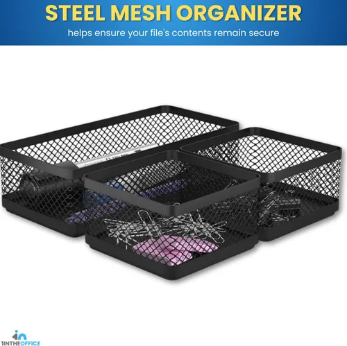 Vista 7 de 1InTheOffice Mesh Collection - Bandeja organizadora de cajones de escritorio, 3 compartimentos, apilable, negro mate (paquete de 2)