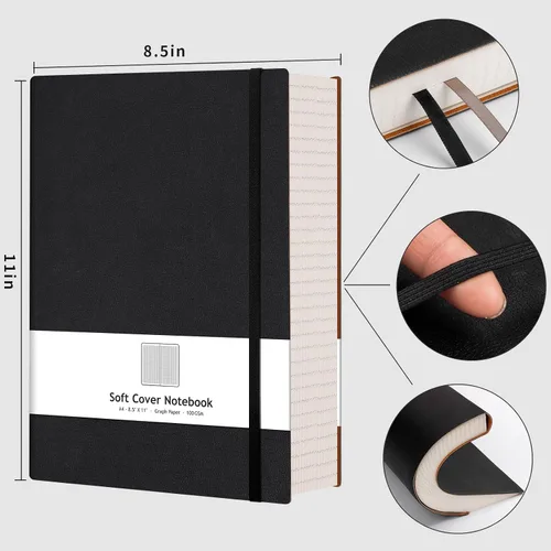 Vista 4 de AHGXG Cuaderno de papel cuadriculado - Cuaderno de papel de cuadrícula tamaño A4 grande 8.5''×11'', 320 páginas de diario grueso, papel cuadriculado