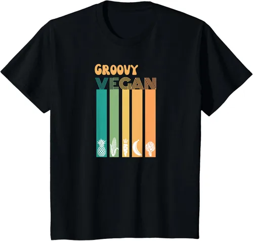 Vista 45 de Groovy Vegan Retro Vintage Cool Veggies 70 80 Flower Power Camiseta, Negro