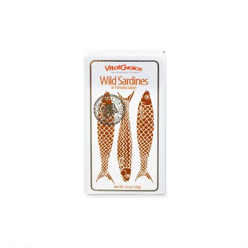Vista 2 de Vital Choice Sardinas silvestres en salsa de tomate orgánico, latas de 4.4 onzas (paquete de 6)