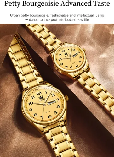 Vista 25 de OLEVS Juego de 2 relojes de cuarzo para parejas de San Valentín, calendario luminoso, ventana de fecha, 3 ATM, impermeable, casual, acero