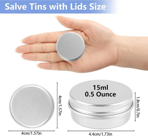 Vista 2 de Paquete de 12 latas, latas de salve de 0.5 onzas con tapas, recipientes pequeños de aluminio de metal recargable, recipientes redondos de estaño