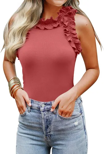 Vista 8 de WAYMAKER - Camiseta sin mangas para mujer, body de estilo sexy con espalda cruzada, cuello de tortuga simulado y ribeteado