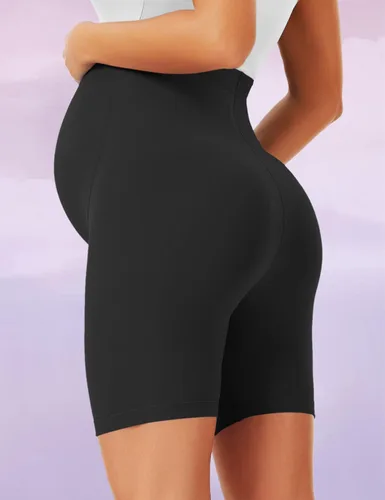 Vista 2 de BONVIGOR Pantalones cortos de maternidad sobre el vientre, para entrenamiento, yoga, atlético, embarazo, pantalones cortos de descanso