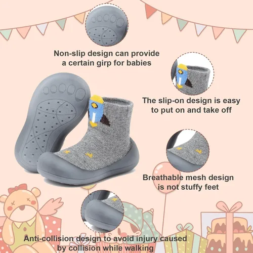 Vista 3 de Zapatos de calcetín para bebé, suela de goma suave, antideslizante, para interiores, para bebés, niños y niñas, zapatos de entrenamiento