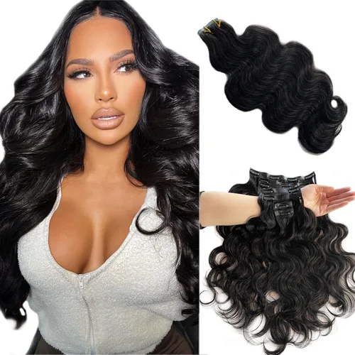 Vista 8 de Extensiones de cabello humano ondulado sin costuras, cabello humano real 10A, 12 pies 2.82 oz, negro, ondulado