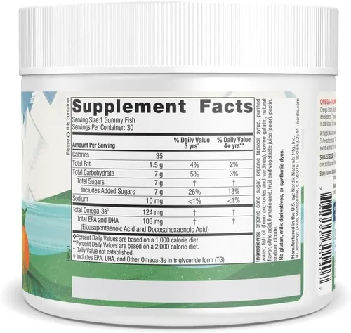 Vista 2 de Nordic Naturals Nordic Omega-3 Gummy Fish, Tangerine – 30 Gummy Fish – 124 mg de Omega-3 total con EPA y DHA – Sin OMG – 30 porciones