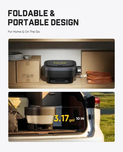 Vista 2 de Fanttik Lavadora a presión eléctrica inalámbrica plegable NB10, lavadora rociadora plegable con tanque de 3.2 galones, pantalla LED HD, boquilla 5