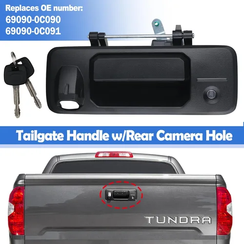 Vista 3 de Osompar Manija de cierre con llave para puerta trasera compatible con Toyota Tundra 2014-2021 Toyota Tacoma 2016-2021 con cámara trasera, textura