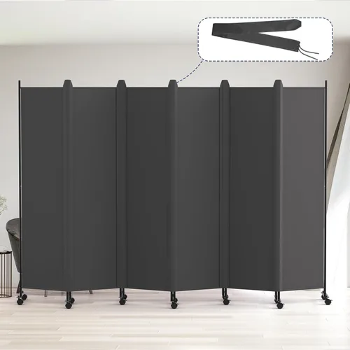 Vista 9 de Kokorona Divisor de habitación de 4 paneles, pantalla de privacidad enrollable de 6 pies de alto con ruedas con bloqueo, separadores de pared